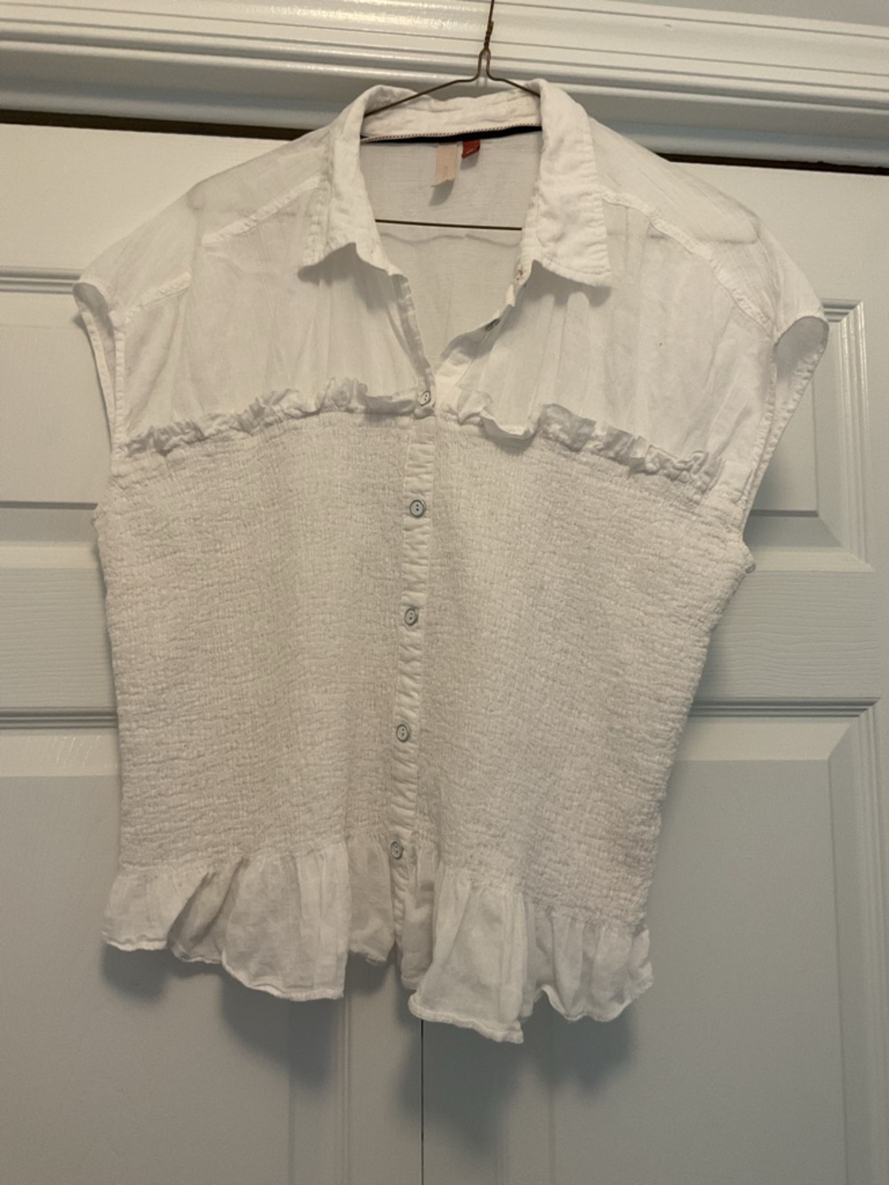 NWOT Pilcro by Anthropologie White Button-Front Ruffle Trim Top XL